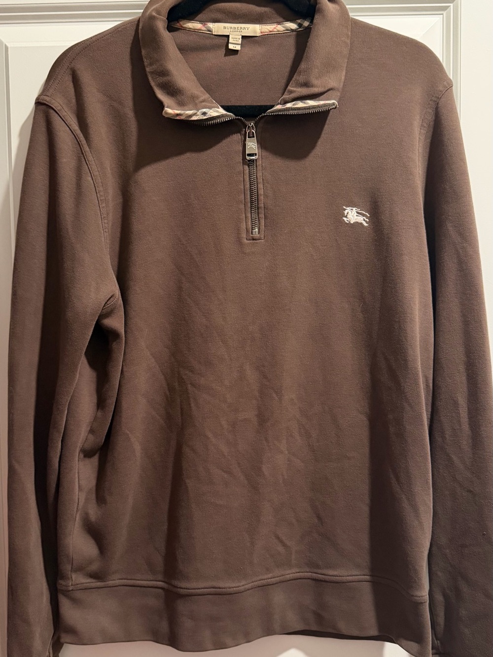 Burberry Men’s Brown Quarter-Zip Pullover with Embroidered Logo